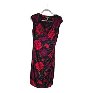 Lauren Ralph Lauren Dress Size 8 Floral Sleeveless V-Neck Side Ruching Stretch